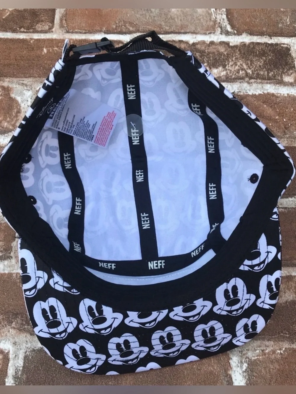 MKY28 Mickey Mouse Black White Allover Print 5-Panel Snapback Hat Disney